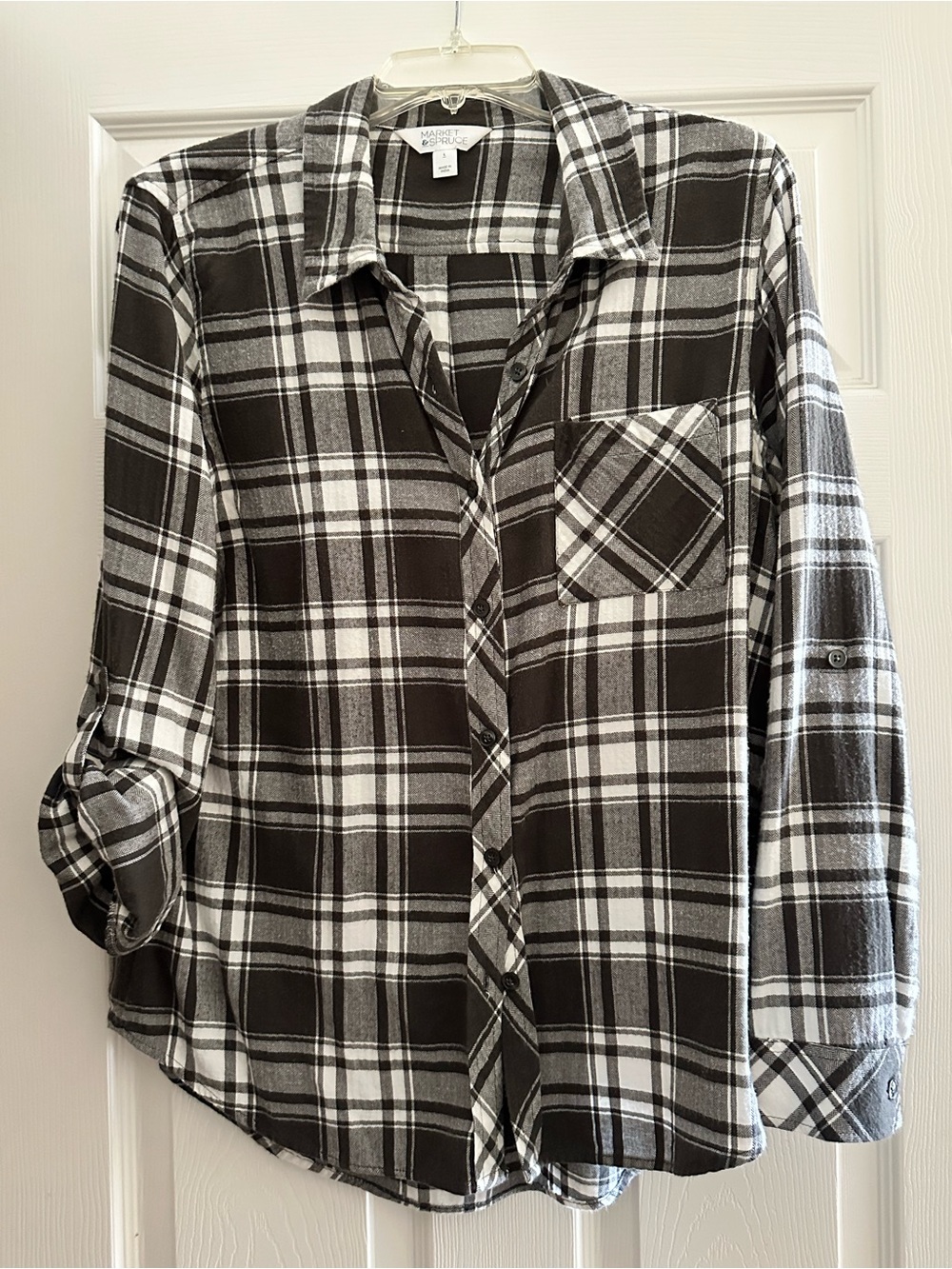 Women’s Green/Gray & White Plaid Flannel Shirt